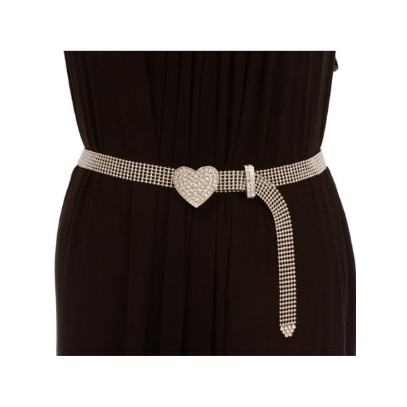 3/4" Rhinestone Heart Mesh Metal Ball Chain Belt
