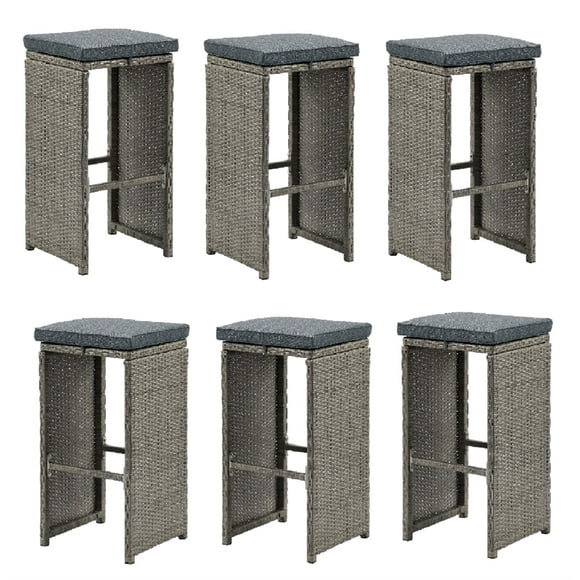 Asti All-Weather Gray Wicker Set of Six 30 inch H Pub Stools with Cushions