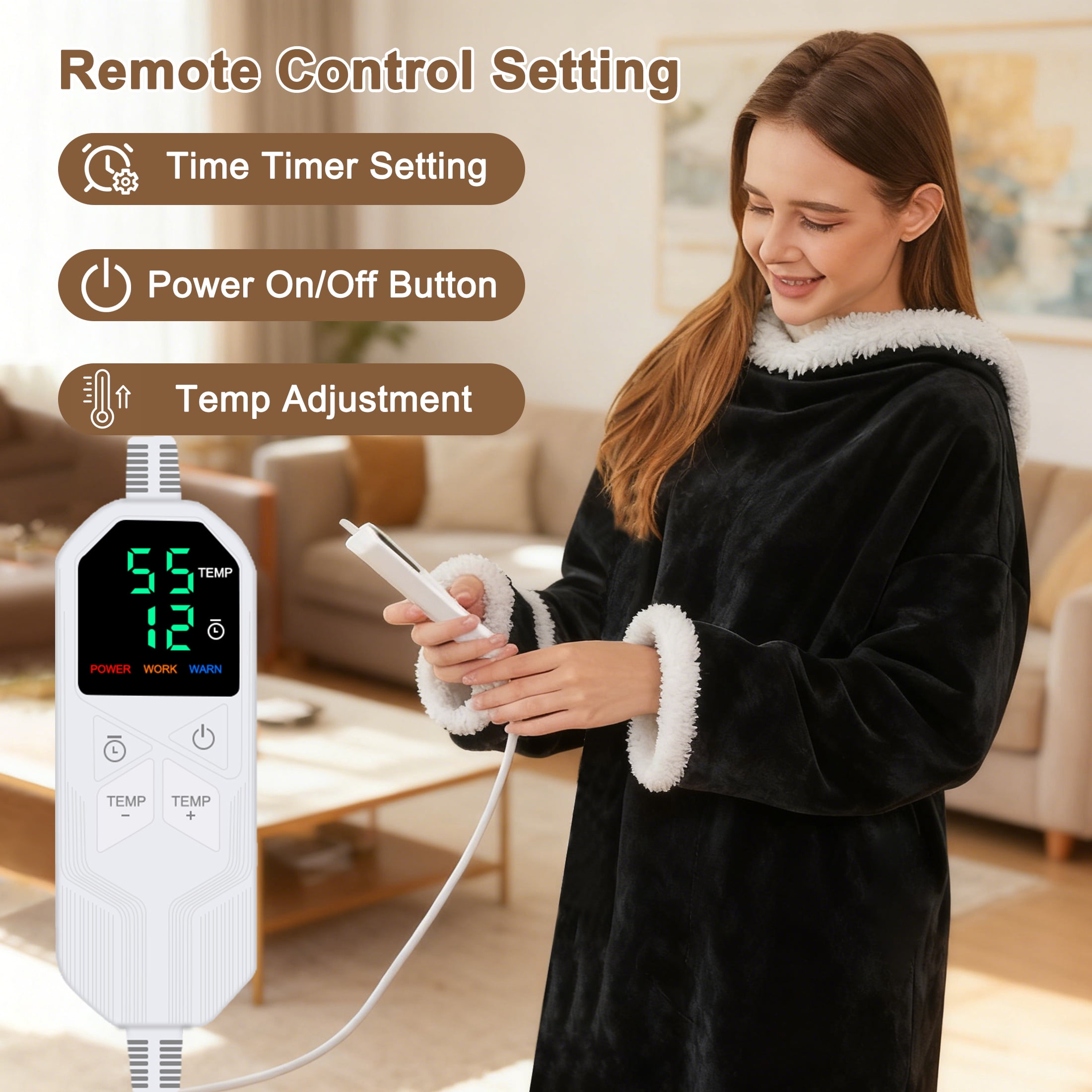 Wearable Heated Blanket，Portable Electric Heated Throw Blanket with Sleeves & Foot Pocket 50"x70"+14" Electric Snuggle Throw, 6 Rapid Heating Settings, 1-12H Auto Shut-off,Machine Wash,Perfect Portab
