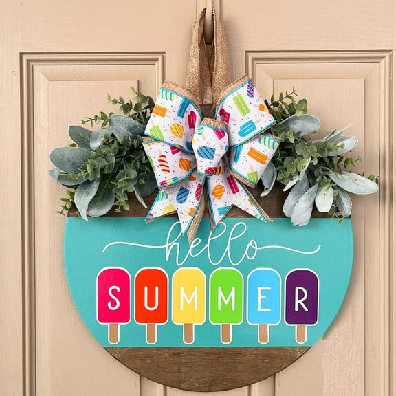 Summer Door Hanger Welcome Door Sign Hello Summer Door Hanger Round Front Door Wreath Front Door Farmhouse With Wreath Bow Spring Wreaths For Front Door Outside Hanger Decor