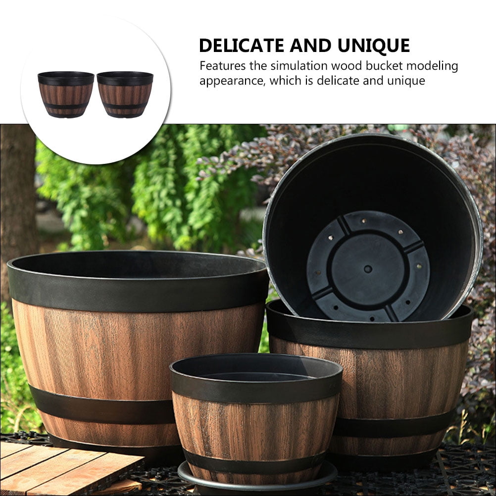 BERTDOMD 6-Pack Thick Wooden Flower Pots Plant Containers Simulated Buckets for Indoor Outdoor Garden Decor