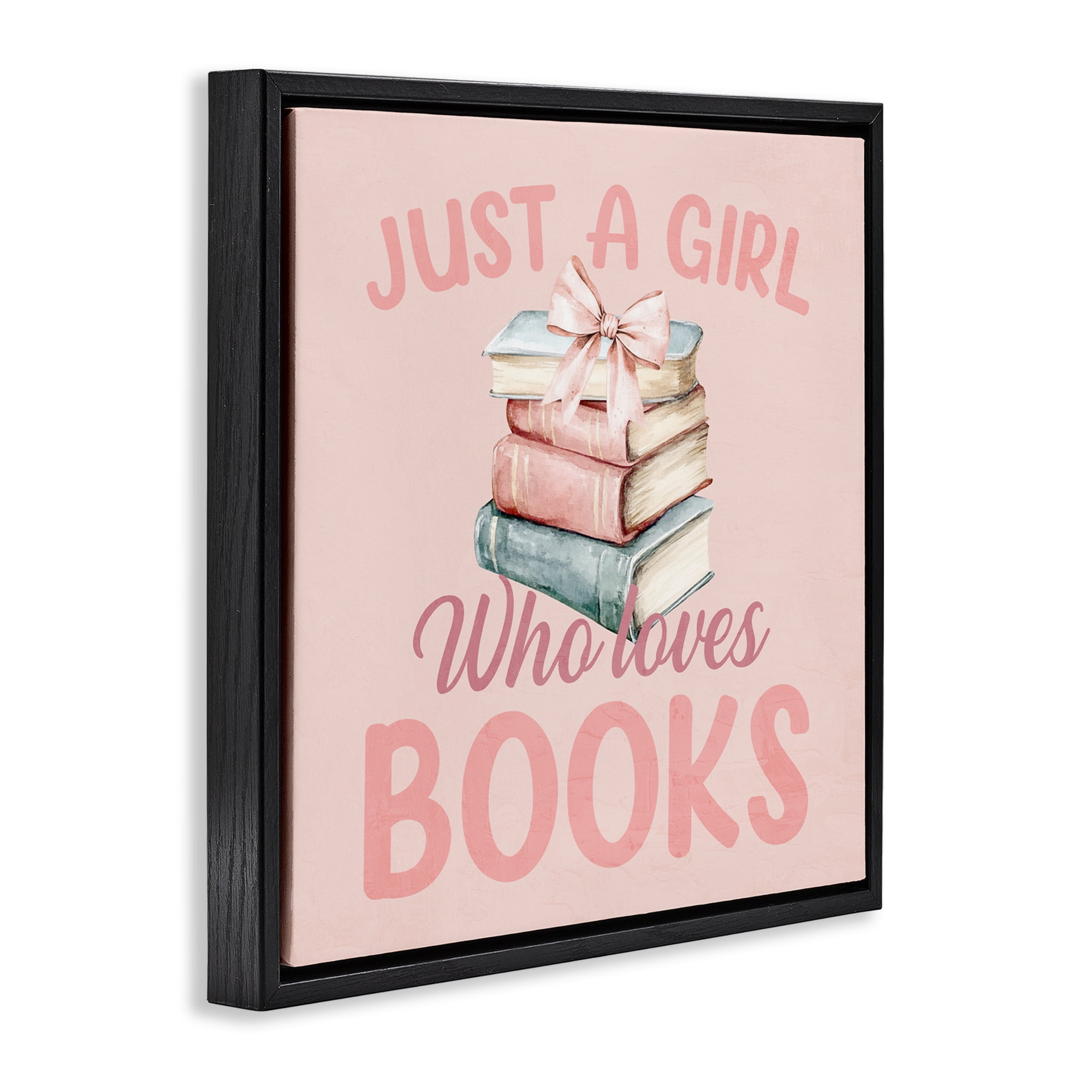 Reader Girl Who Loves Books Black Framed Floater Canvas Wall Art, design by Kim Allen