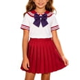 thumbnail image 2 of Girls Dress Sailor School Uniform Shirt Skirt Bow Tie Outfits Navy Suit Size 5-12 Red, 2 of 9