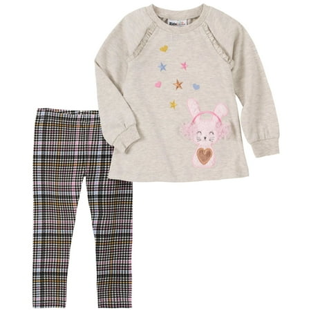 Kids Headquarters ASSORTED GREY HEATHER Toddler Girl's Bunny Plaid Set, US 3T