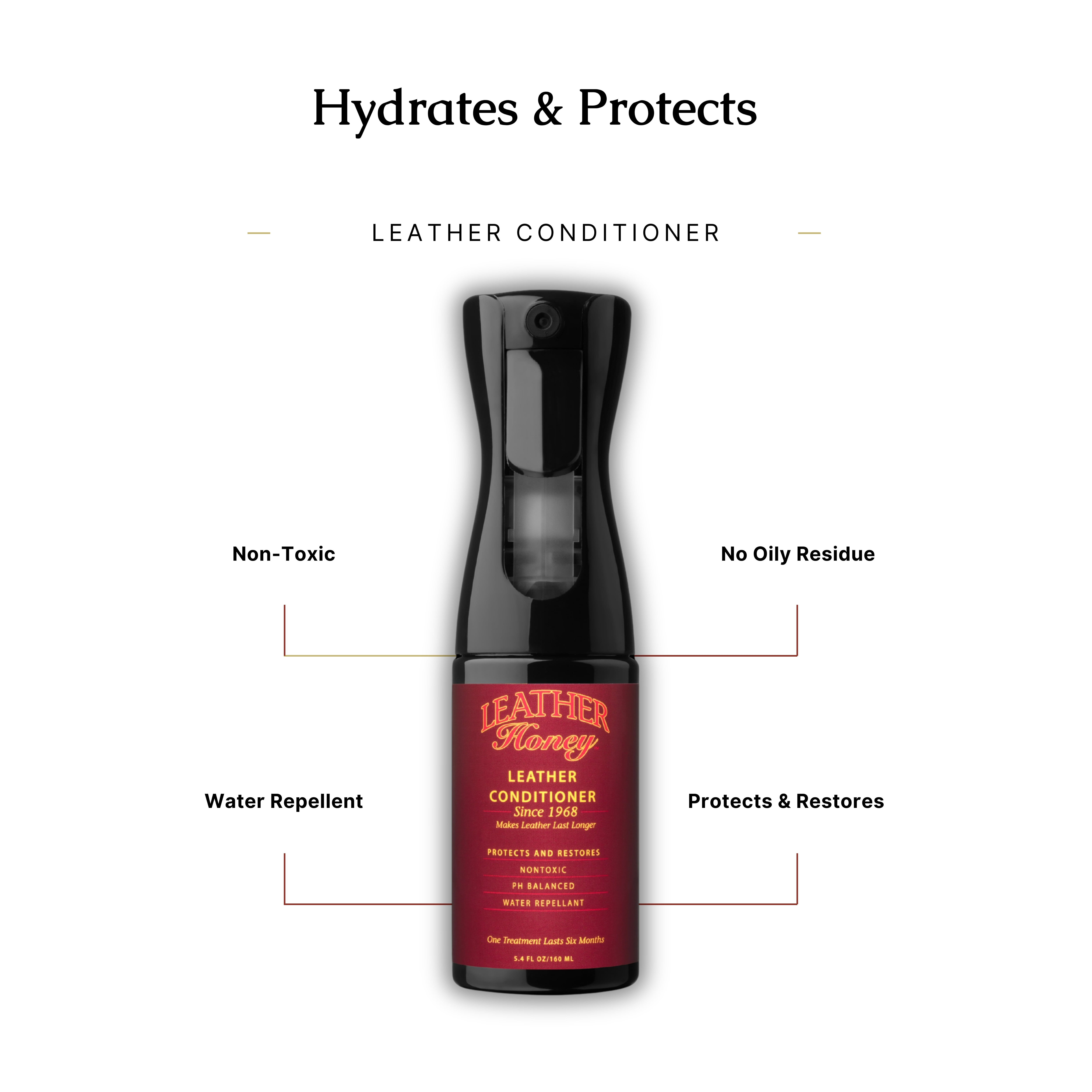 Leather Honey Non-Toxic, pH Balanced Leather Conditioner with Flairosol Spray Bottle, 5.4 fl oz, 1 Count