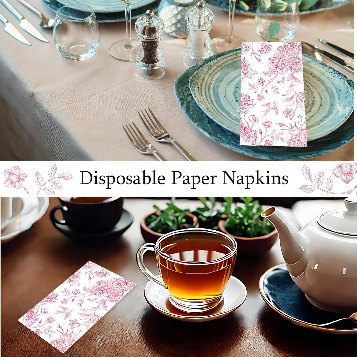 200 Pcs Floral Paper Napkins Disposable Hand Towels for Bathroom Guest Decorative Napkins for Bathroom Shower Toilet Room Holiday Wedding Bridal Tea Party (Pink)