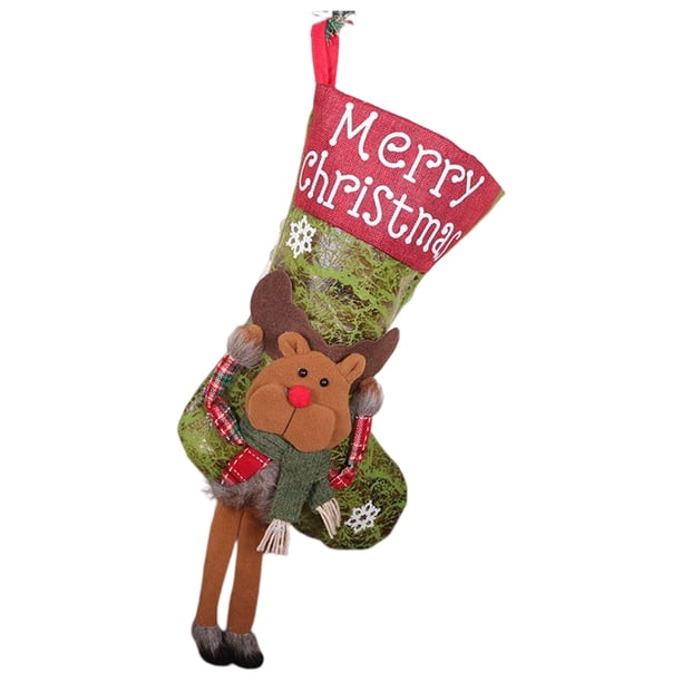 Injueey Medias de Navidad de gran tamaño, calcetines de Papá Noel con aperitivos de pierna larga, bolsa de regalo de decoración de felpa corta, barra Kits de decoración para fiestas Alce Injueey HA069978-03B