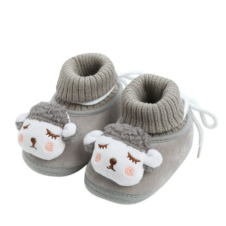 Baby Cute Winter Shoes Winter Children Toddler Shoes Boys And Girls Floor Shoes Elastic Band Comfortable Warm Cute Cartoon Sheep Pattern  Soft Sole Shoes Boots(Size:12-18 Months)