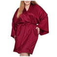 thumbnail image 1 of Bata kimono de satén para mujer talla grande - Ropa de dormir corta y sedosa - Cuello en V con cinturón - XL-4XL, 1 of 5
