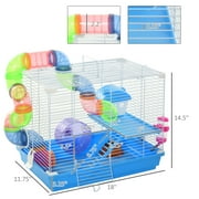 Pawhut 2-Level Hamster Cage Gerbil House Habitat Kit Small Animal Travel Carrier with Exercise Wheel, Play Tubes, Water Bottle, Food Dishes, Interior Ladder