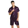 thumbnail image 2 of Tony & Candice Men's Classic Short Sleeve Satin Pajama Set Adult Sleepwear (M,Purple), 2 of 4