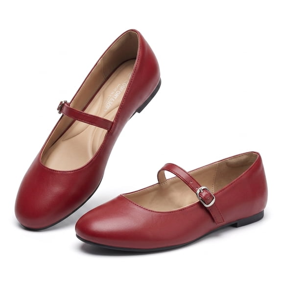 LANCROP Women's Round Toe Ballet Flat Slip on Shoes Mary Jane Buckle Strap Loafers for Daily Wear
