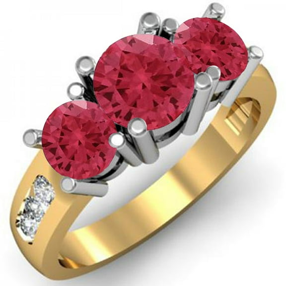 Dazzlingrock Collection 14K Ruby & White Diamond 3 Stone Engagement Ring, Yellow Gold, Size 7
