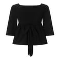 thumbnail image 3 of Lace Patchwork Fall Tops for Women  Square Neck 3/4 Sleeve T-shirt, 3 of 9