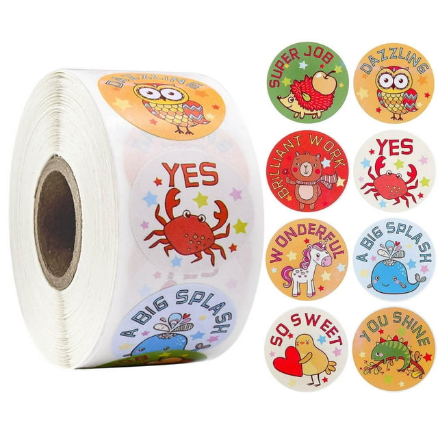 Autocollants de Récompense pour Enfants 1 Po 500 Pcs par Rouleau Design de Dessin Animé Faciles à Transporter Fournitures d'Autocollants d'Incitation pour Enseignants et Mamans