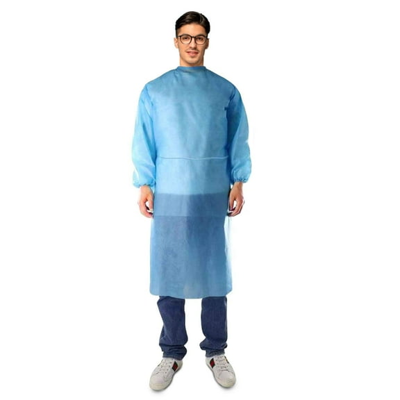 Blue Disposable Isolation Gown 45 inches Long. Pack of 30 PPE Gowns Disposable. Large Personal Protective Gown Disposable. Unisex Plastic Medical Gowns Fluid Resistant