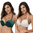 thumbnail image 5 of Curve Muse Womens Push Up Add 1 and a half Cup Underwire Halter Front Close Bras -2PK-White,Dk Green-42D, 5 of 6