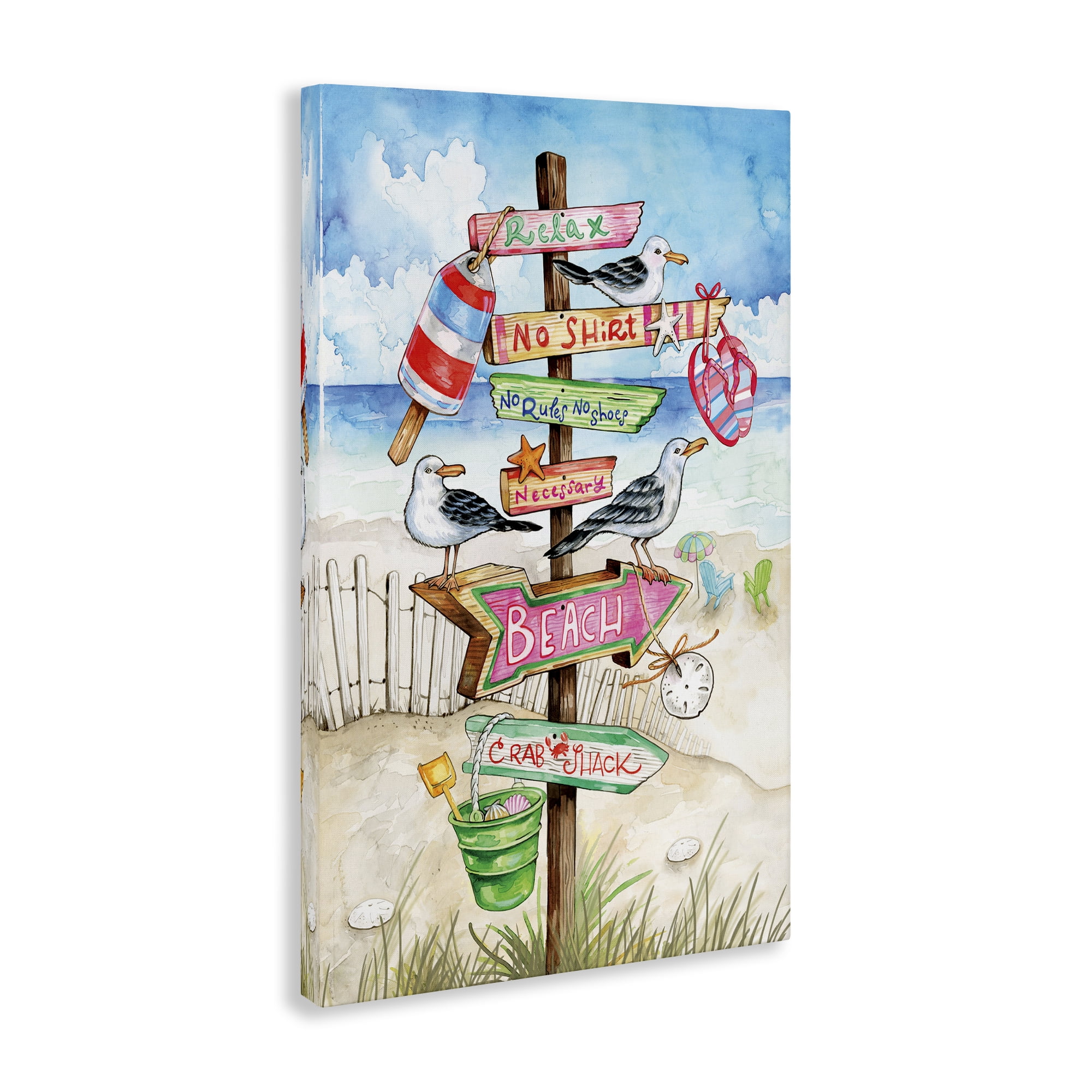 Stupell Industries Seaside Rules Signs Nautical & Beach Painting Wrapped Canvas Art Print Wall Art, 16 x 24