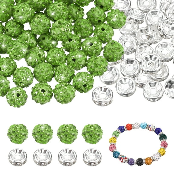 Uxcell 100 Pcs 10mm Rhinestone Beads for Jewelry Making, Sparkle Disco Ball Design Diamond Crystal Spacer Clay Beads Bulk for Bracelet Necklace Earring Crafting DIY Decor, Light Green