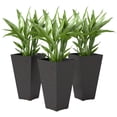 thumbnail image 2 of Outsunny 28" Tall Planters, Set of 3 Plastic Flower Pots with Marble Finish and Drainage Holes, Stackable Tapered Outdoor Planters, Brown, 2 of 9