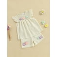 thumbnail image 5 of Loicainy Baby Toddler Girl Shorts Set 9 12 18 24 Months 2T 3T 4T 3D Flower Smocked Fly Sleeve Babydoll Tops Elastic Waist Shorts 2 Piece Summer Outfit, 5 of 9