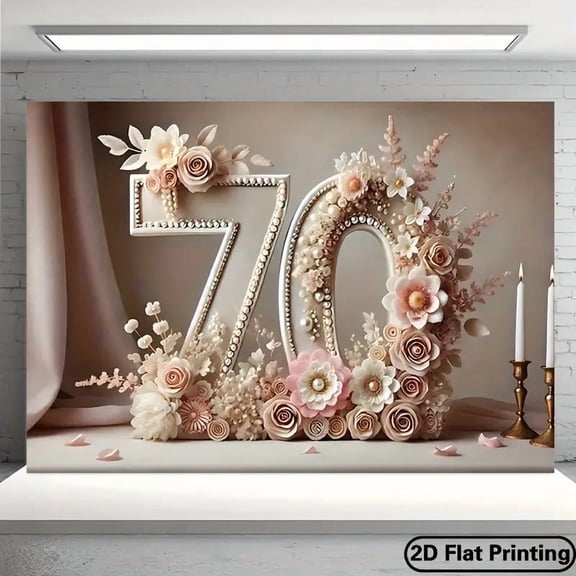 Elegant Happy 70th Birthday Backdrop Boho Pink White Floral Number 70 Birthday Photography Background Luxurious Pearls 70th Birthday Party Decorations Banner Supplies Photo Booth Props