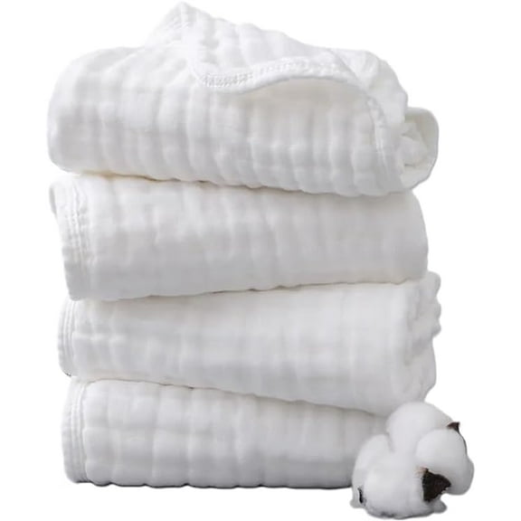 12 x 20inch 100% Pure Cotton 6 Layer Burp Cloths for Baby, 4 Pack Super Soft and Absorbent Burp Cloths, White