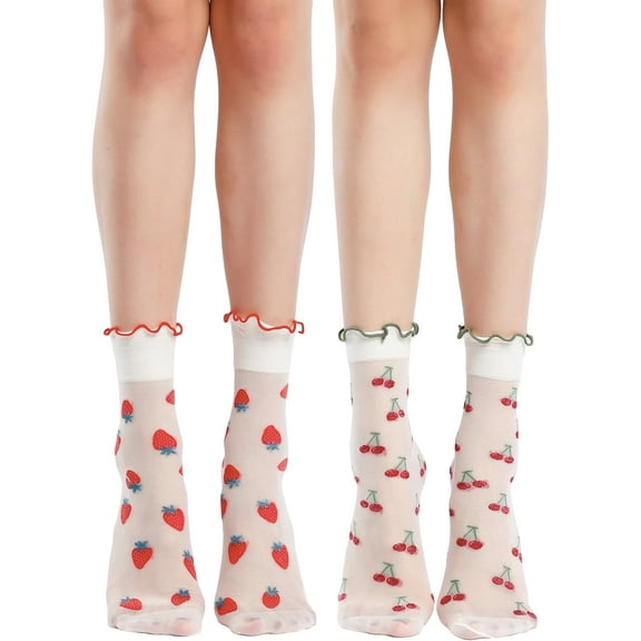 YooGuoGuo Women's 2 Pairs Ruffle Socks - Sheer Mesh, Thin, Transparent Ankle Socks