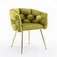 thumbnail image 5 of Luxury Modern Accent Chair, Leisure Velvet Armchair with Thick Woven Backrest and Gold Metal Frame, Upholstered Lazy Person Household Dresser Stool, Manicure Table Back Chair, Dining Chair, Green, 5 of 9