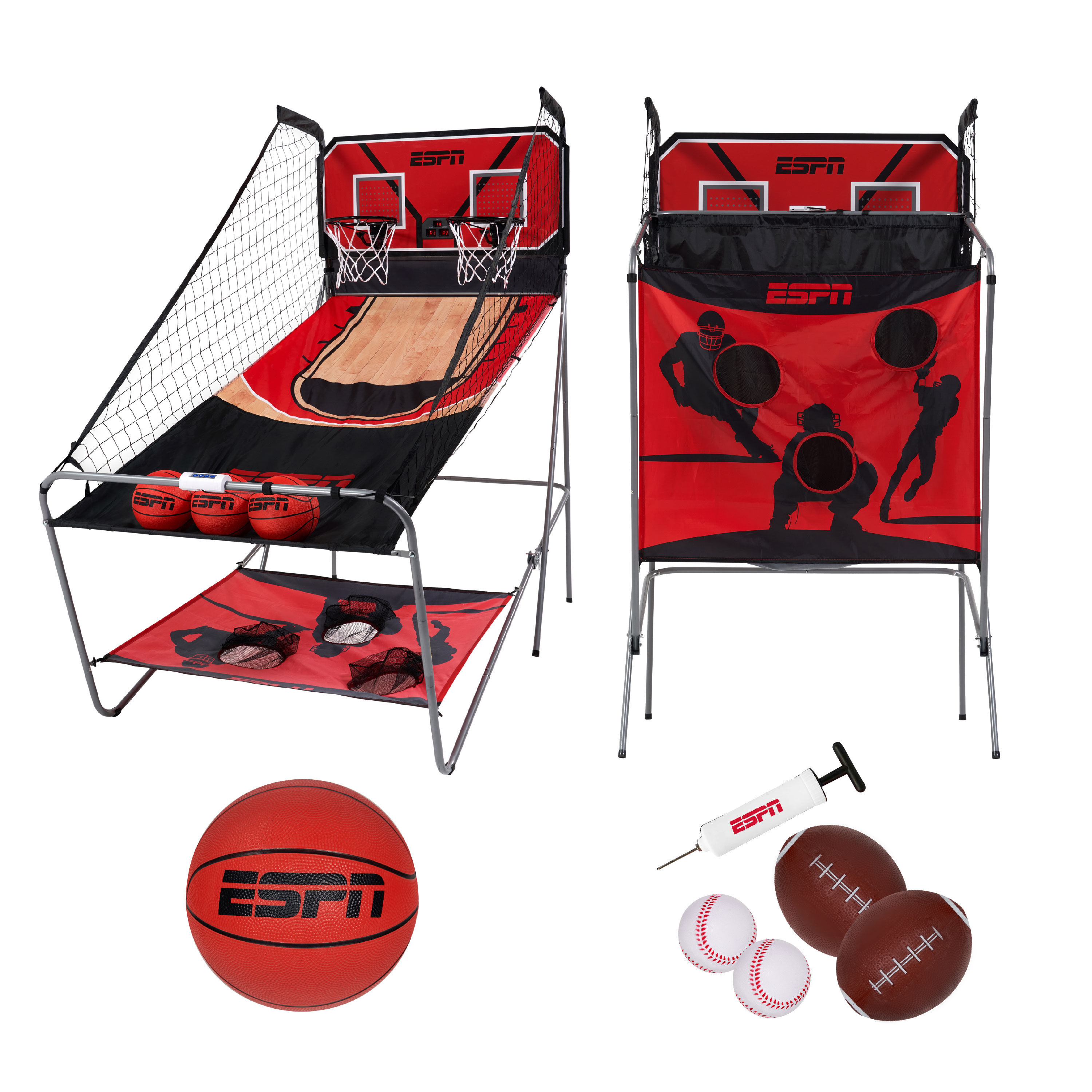 ESPN 3-in-1 Arcade Combo Basketball, Baseball, Football Game, Red - image 3 of 10