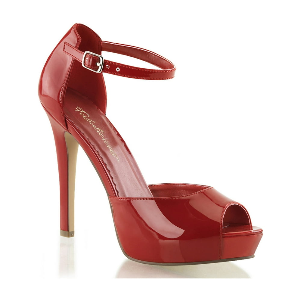 Fabulicious - Womens Glossy Red Patent Pumps Shoes with Ankle Strap and ...