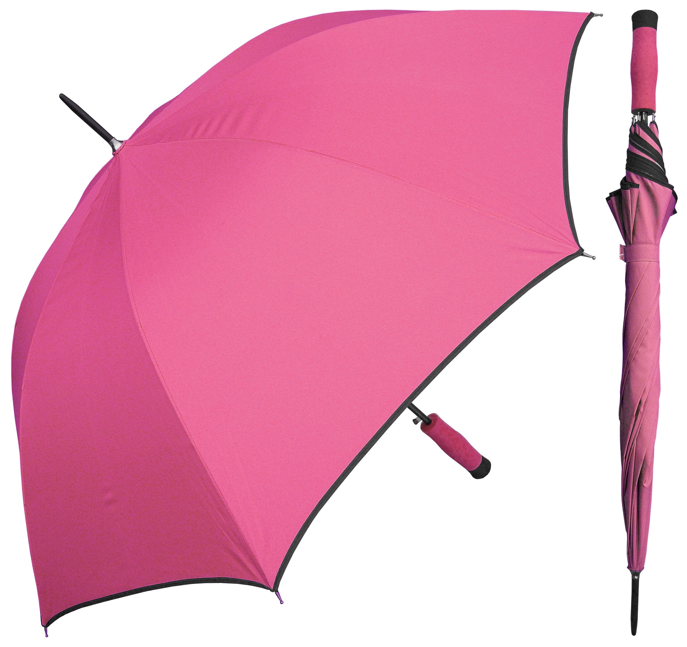 46" Auto Open Bright Pink Umbrella Black Piping and Matching Foam