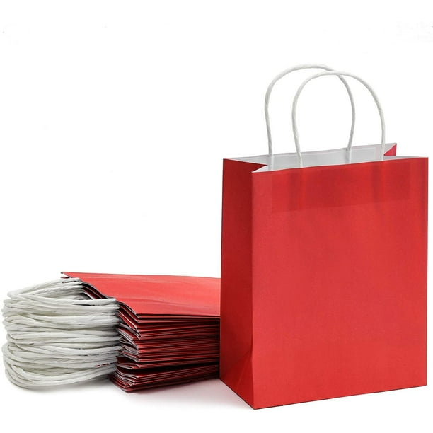 Download 25 pcs 8"x3.9"x10" Red Kraft Paper Gift Bags, Party Favor, Shopping Bags with Handles - Walmart ...