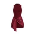 thumbnail image 3 of Women Sleeveless Bodycon Mini Tank Dresses with Ruched Wrap Tie Cover Up Skirts Wine Red M, 3 of 9