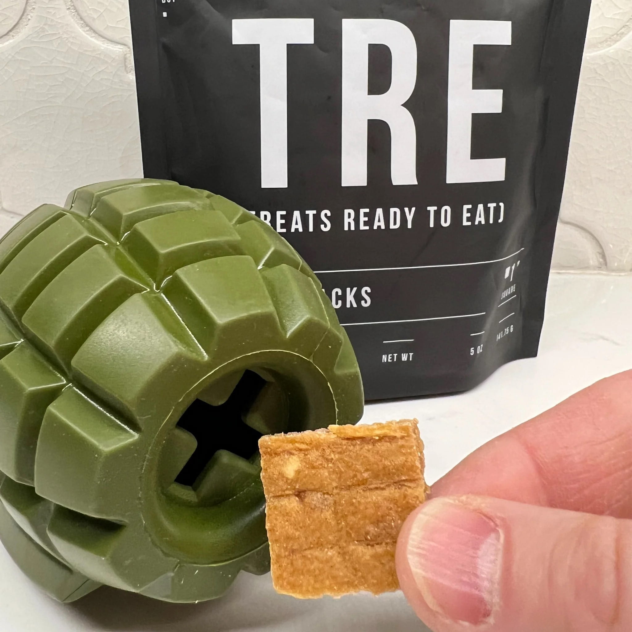 Operation Good Boy Grenade, Non-Toxic Dog Toy Grenade with Treat Pocket for Aggressive Chewers, Green