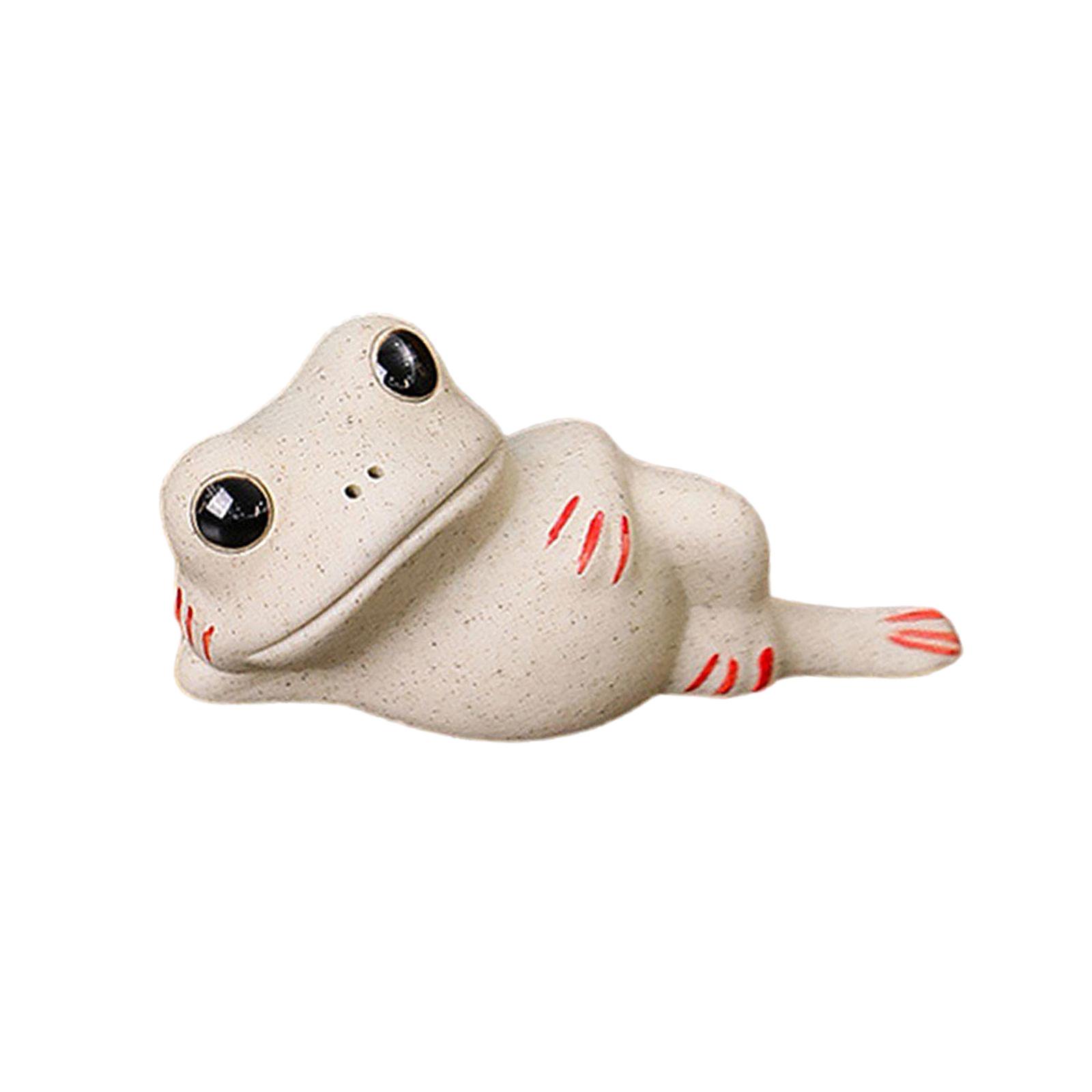 Frog Statue Tea Pet Ornament Ceramics Artwork Animal Tea Figurine Miniature Sculpture for Ceremony Accessories Bookshelf Desktop Living Lying
