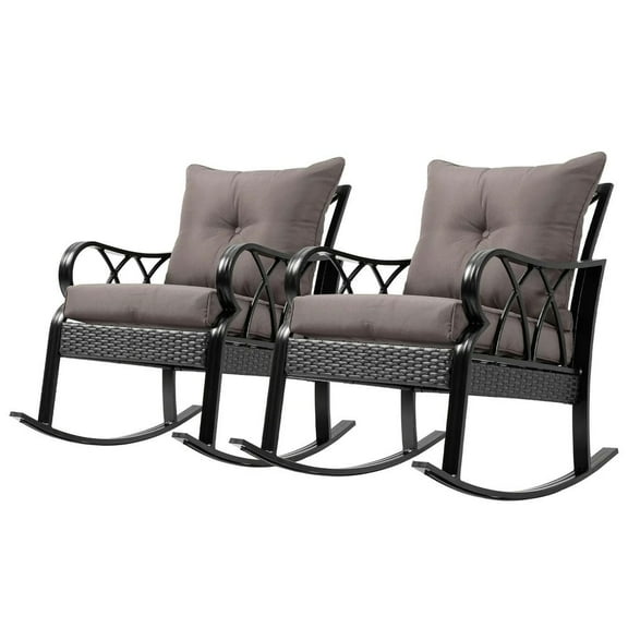 Spaco 2-Piece Outdoor Wicker Rocking Chairs Rattan Porch Rockers with Cushions, Aluminum Frame for Garden, Patio, Gray
