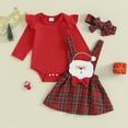 thumbnail image 2 of Okbabeha Newborn Baby Girl Christmas Outfit 0 3 6 9 12 18Months Ruffle Romper Onesie+Plaid Suspender Skirt Headband Clothes Set, 2 of 7