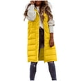 thumbnail image 4 of Women’s Long Winter Puffer Coat Stand Collar Teddy Fleece Lined Thick Down Jacket Windproof Quilted Loose Fit Warm Outerwear Plus Size,Yellow,XL, 4 of 9