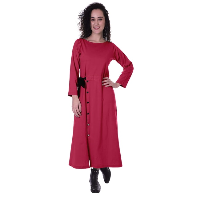 Moomaya Robe Maxi à Manches Longues, Longue, Boutonnée, Unie, Décontractée, Fendue