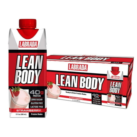 LABRADA - Lean Body Ready to Drink Whey Protein Shake, Convenient On-The-Go Meal Replacement Shake for Men & Women, 40 Grams of Protein – Zero Sugar, Lactose & Gluten Free, Strawberry (Pack of 12) -