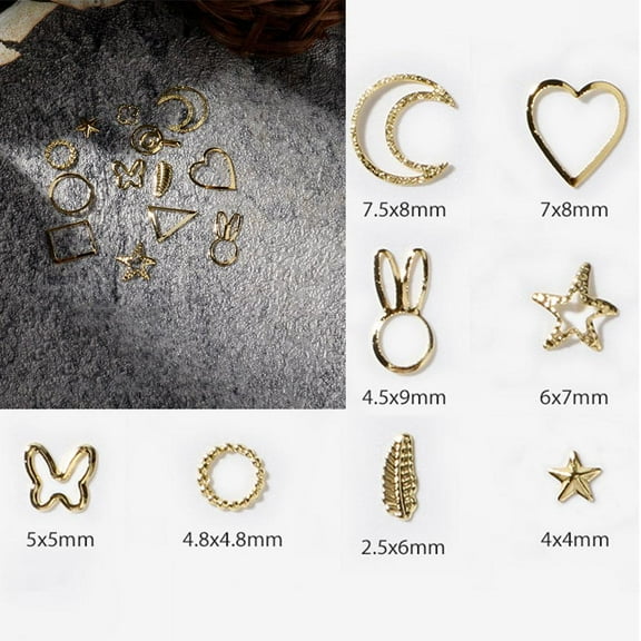 Zhaomeidaxi Nail Art Charms Accessories Gold Metal Punk Star Moon Heart Square Rivet Gems Nail Art Jewels Decal for Girls Fingernails & Toenails Decorations