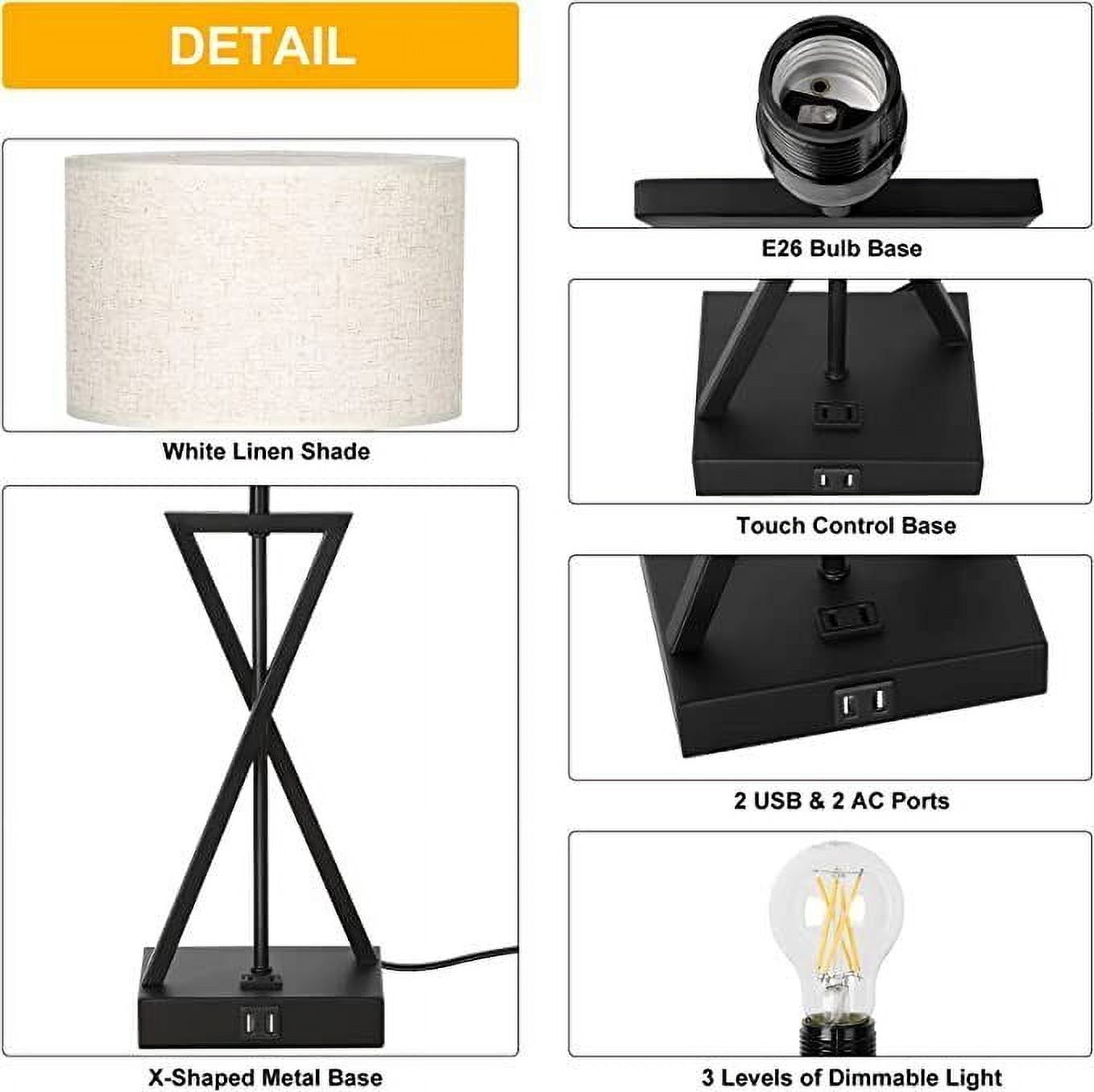 Table Lamp Set of 2 Table Lamps for Living Room (White,3 Touch Control Ways)