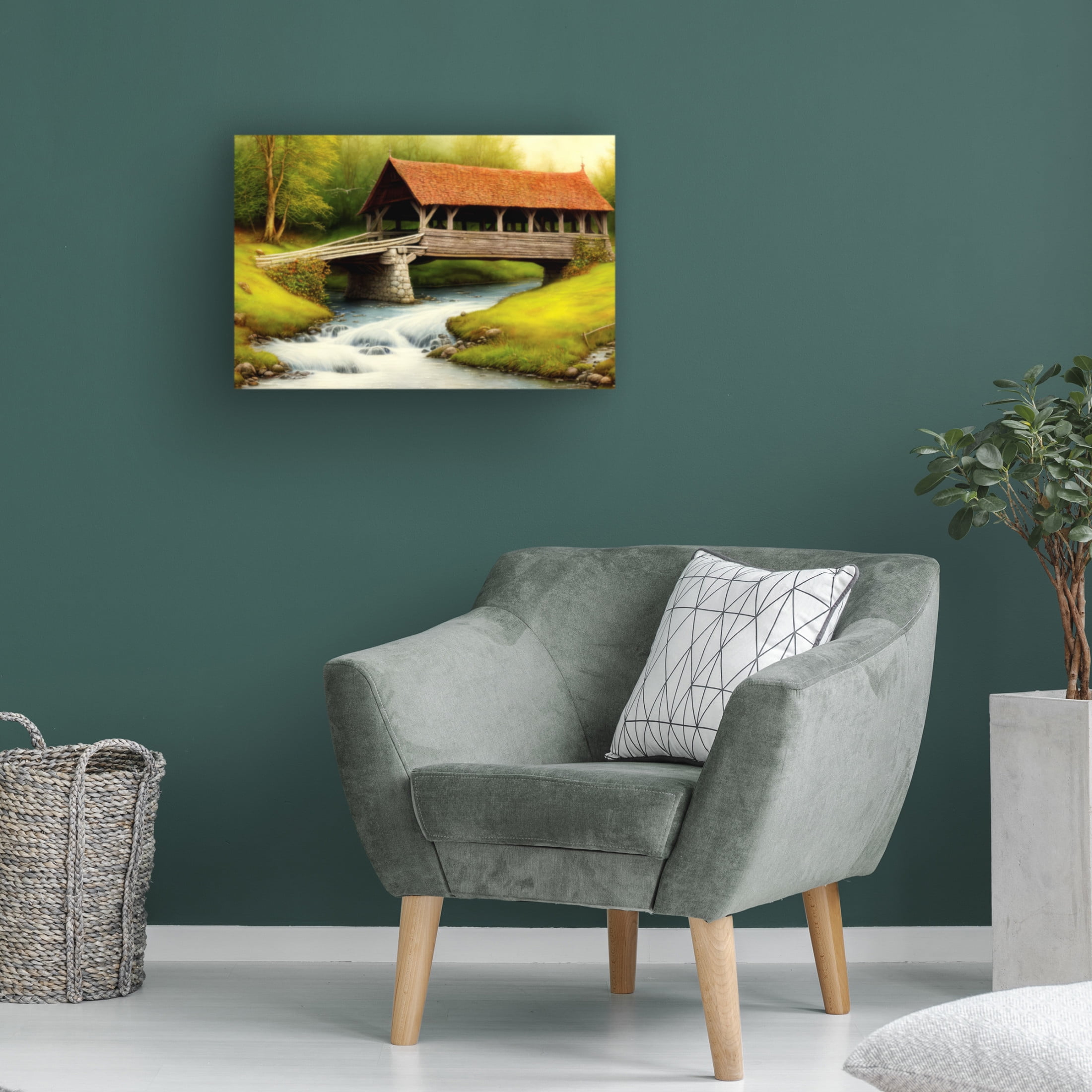 Canvas Wall Art - FootePrint Art 'Creek Crossing' Wall Art for Living Room, Bedroom, or Office Décor by Trademark Fine Art - 19 x 12 Inches