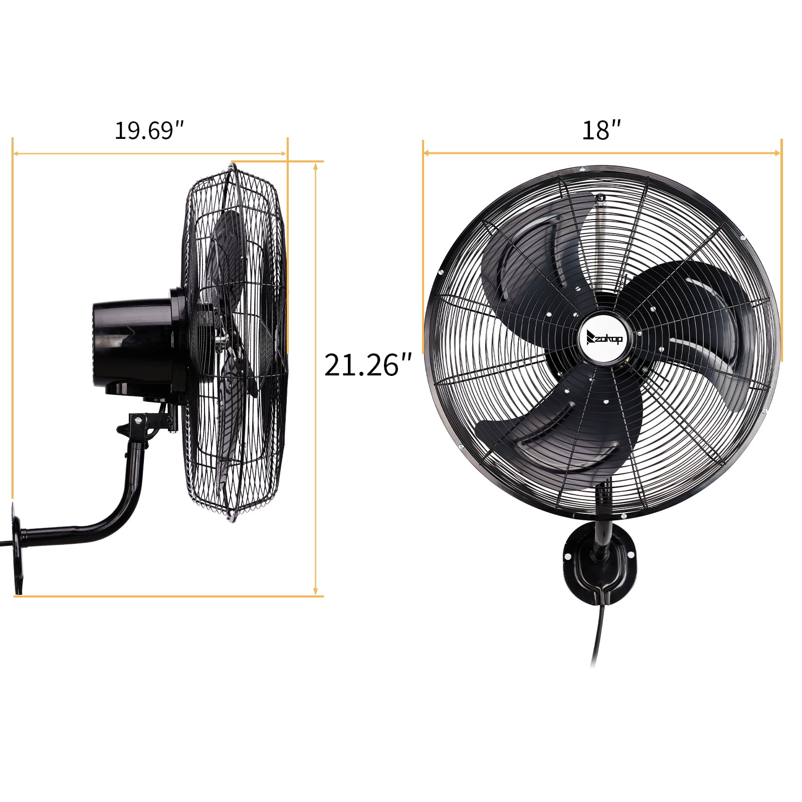 18in High Velocity Wall Mount Fan Oscillating, Industrial Fan with 3 Speed Ventilation,4592CFM Indoor Wall Fan,70 Degree Horizontal Oscillation,Heavy Duty Metal Fan for Commercial,Garage,Work