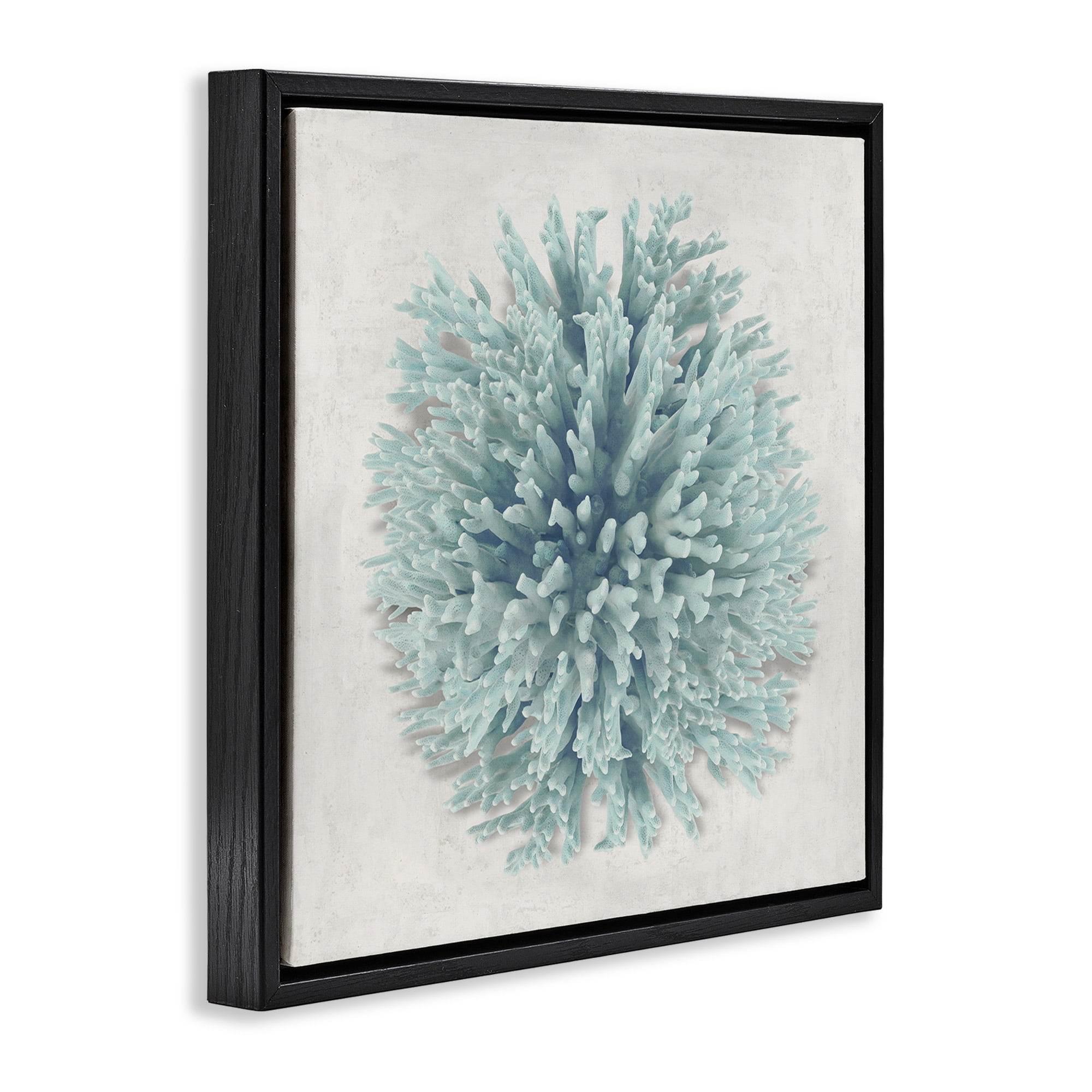 Stupell Industries Coral Ball Blue Sea Beach Design Nature Painting Black Floater Framed Canvas Art Print Wall Art, 25 x 25