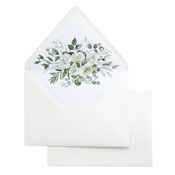 Sobre PONATIA A7 con solapa europea, color marfil, con forro de flores, 50 unidades
