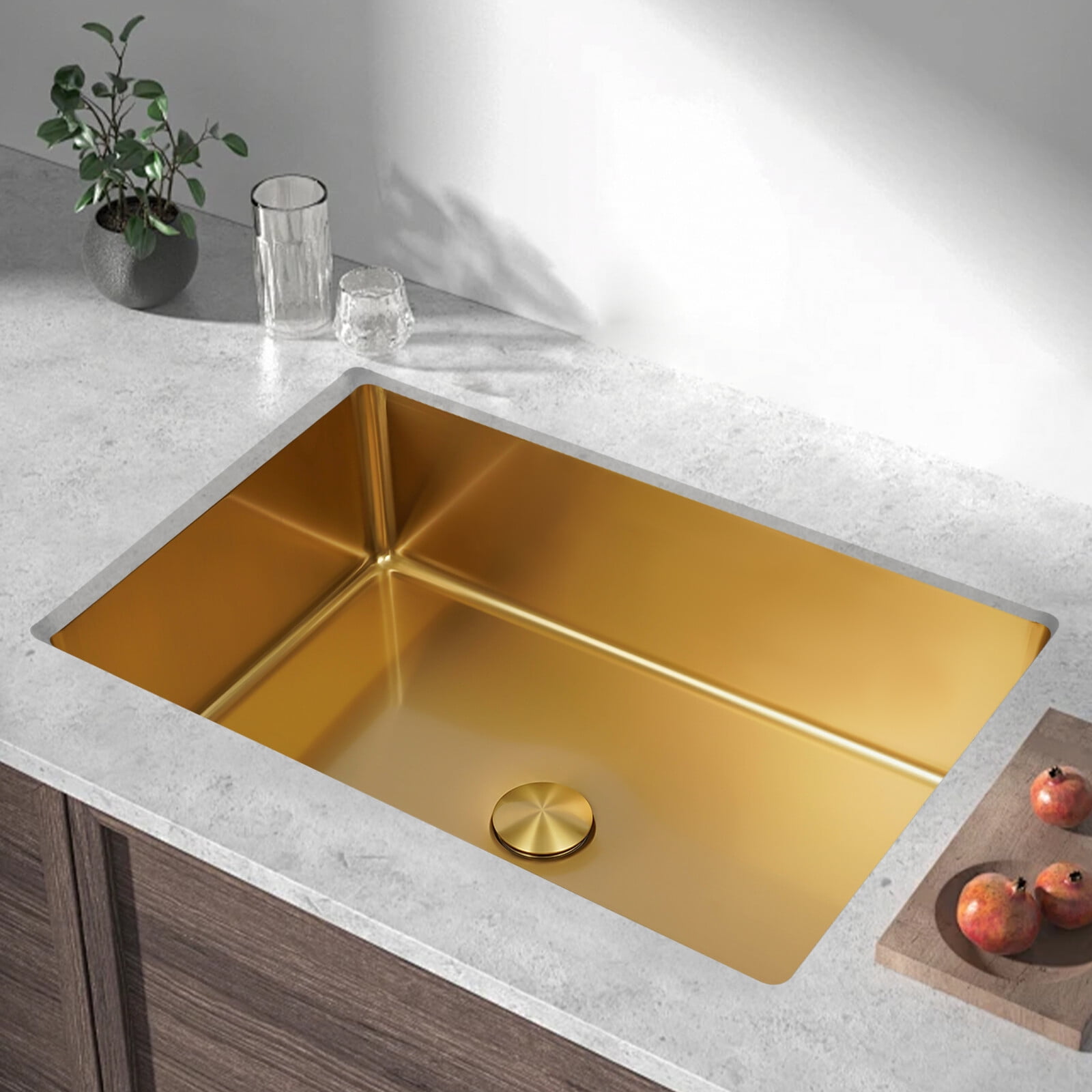 Commercial Stainless Steel Sink, 21.65x14.96x5.31in Golden Finish, 6.07 Gal Capacity with Pop-Up Drain, for Utility Rooms