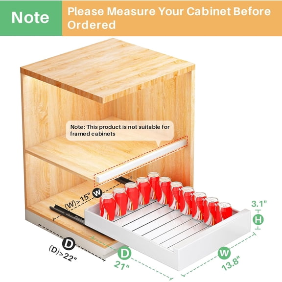 Pull out Cabinet Organizer, 21"Deep, Heavy Duty Full-Extension Slide out Drawers for Kitchen Cabinets with Nano Adhesive, Roll Out Shelf Sliding Cabinet for Pots, Bathroom, Pantry, Under Sink, White