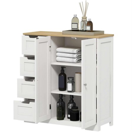 Demi Bonn 43" Bathroom Floor Cabinet, Freestanding Storage Cabinet with Adjustable Shelf and 4 Drawers, for Living room, Entryway, Kitchen, White